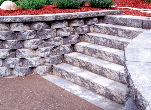 LondonStone round face granite blend retaining wall block.