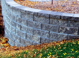 LondonStone round face granite blend retaining wall block.